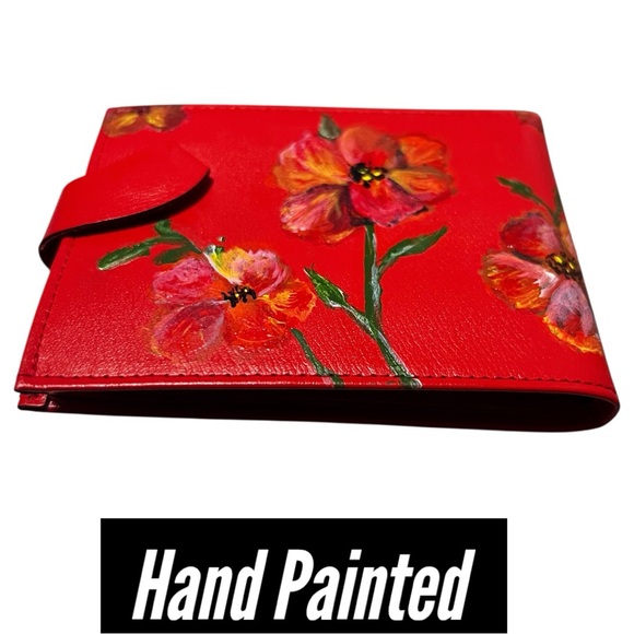 Vintage Handbags - Vintage New hand painted EK Enger Red Floral Wallet